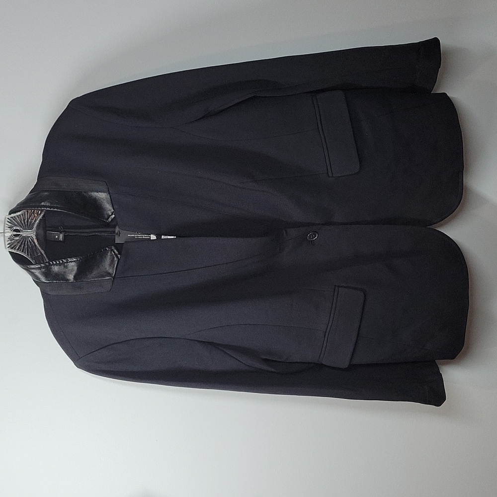 Lane Bryant the Bryan Blazer Black Ponte Stretch Size 18 Faux Leather Trim